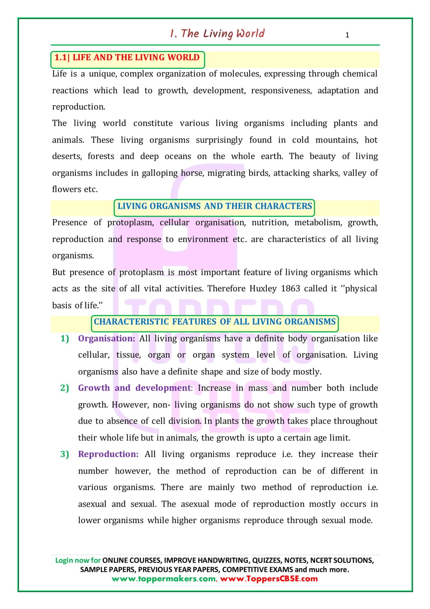 CBSE Class 11 Biology Notes Download* In PDF | Toppers CBSE | Online ...