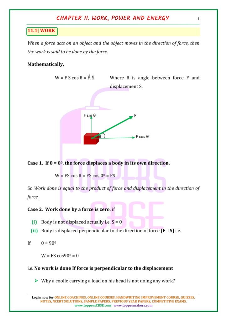 CBSE Class 9 Science Notes Chapter 11 Work and Energy | Toppers CBSE ...
