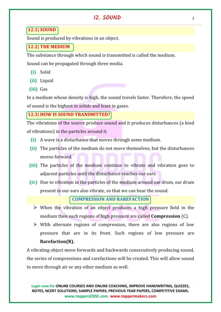 CBSE Class 9 Science Notes Chapter 12 Sound | Toppers CBSE | Online ...