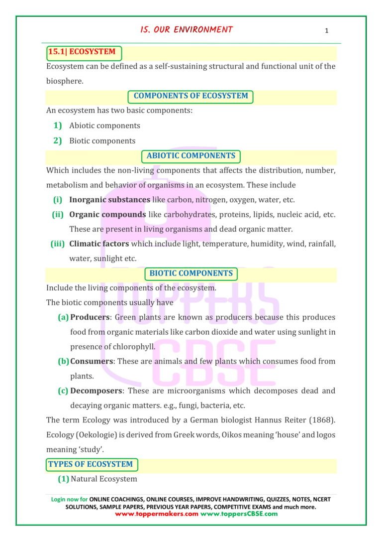 CBSE Class 10 Science Notes Chapter 15 Download in Pdf | Toppers CBSE ...