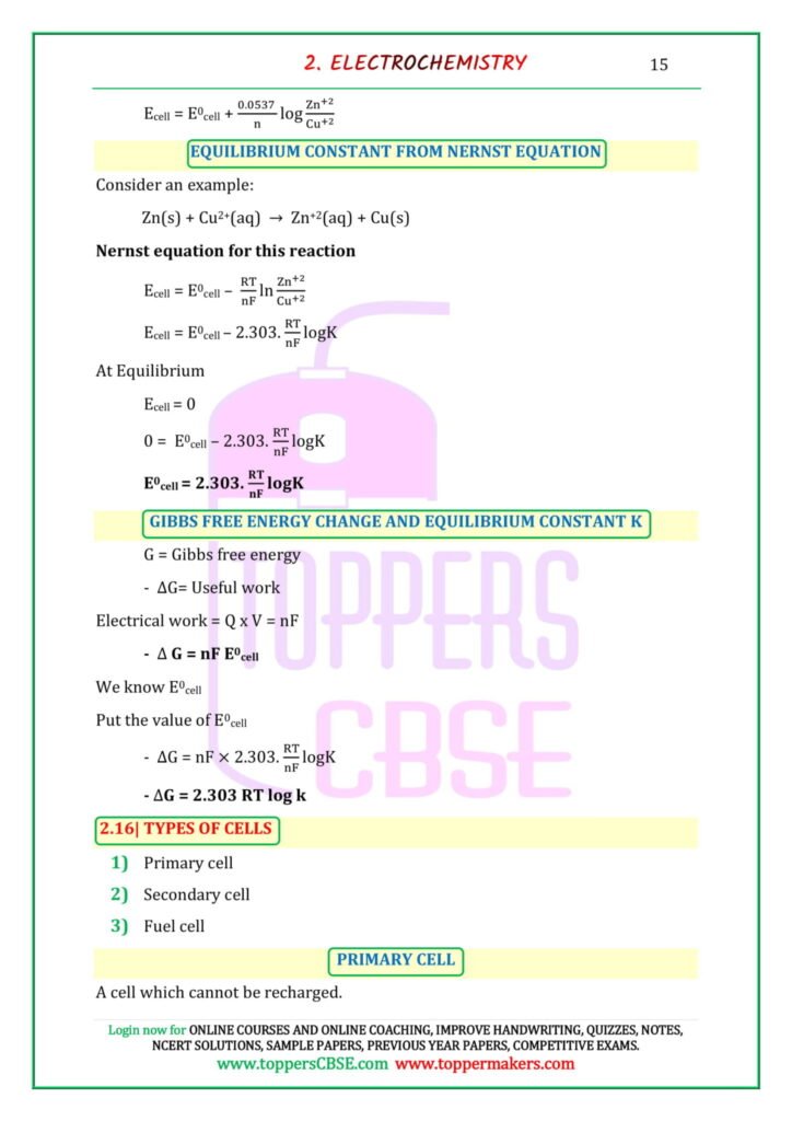 Class 12 Chemistry Notes Chapter 2 Electrochemistry | Toppers CBSE ...