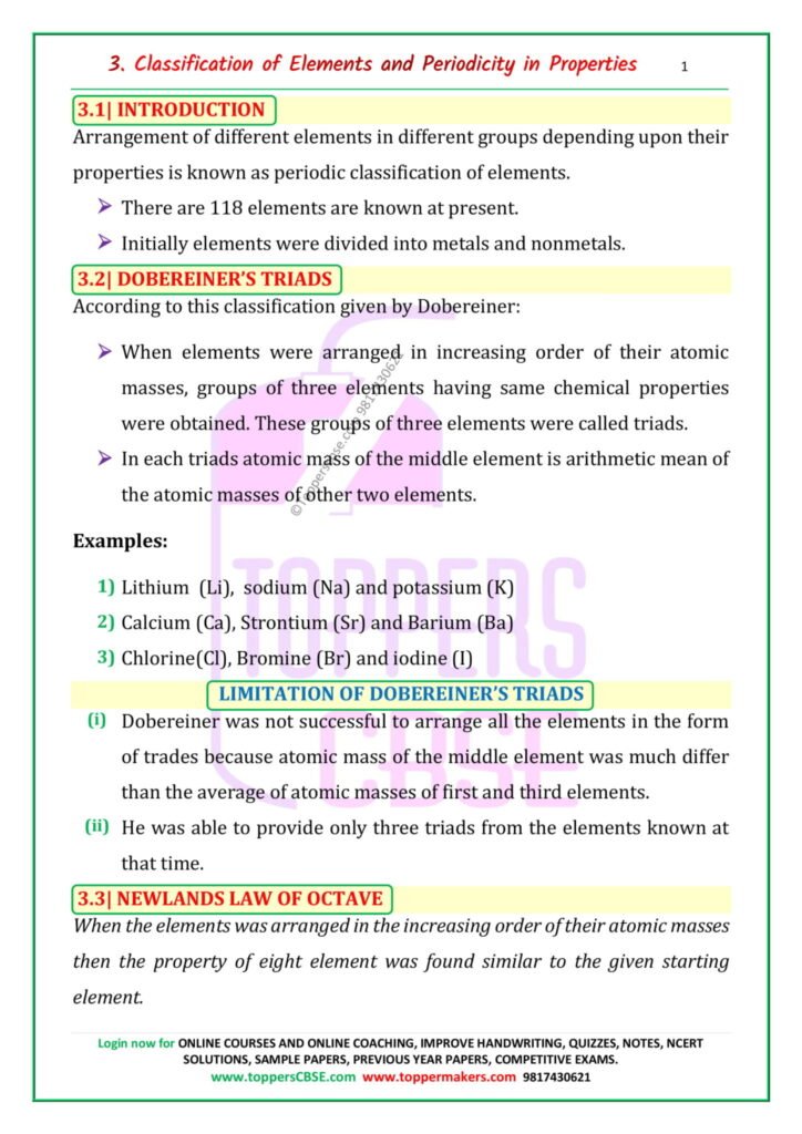 Class 11 Chemistry Notes Chapter 3 Classification Of Elements And ...