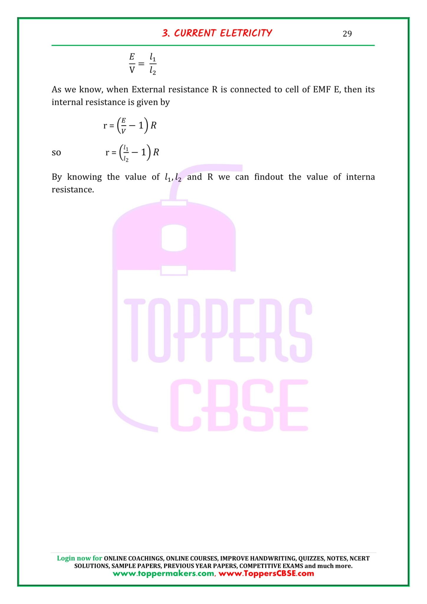 Class 12 Physics Notes Of Chapter 3 Current Electricity Toppers Cbse Online Coaching Ncert