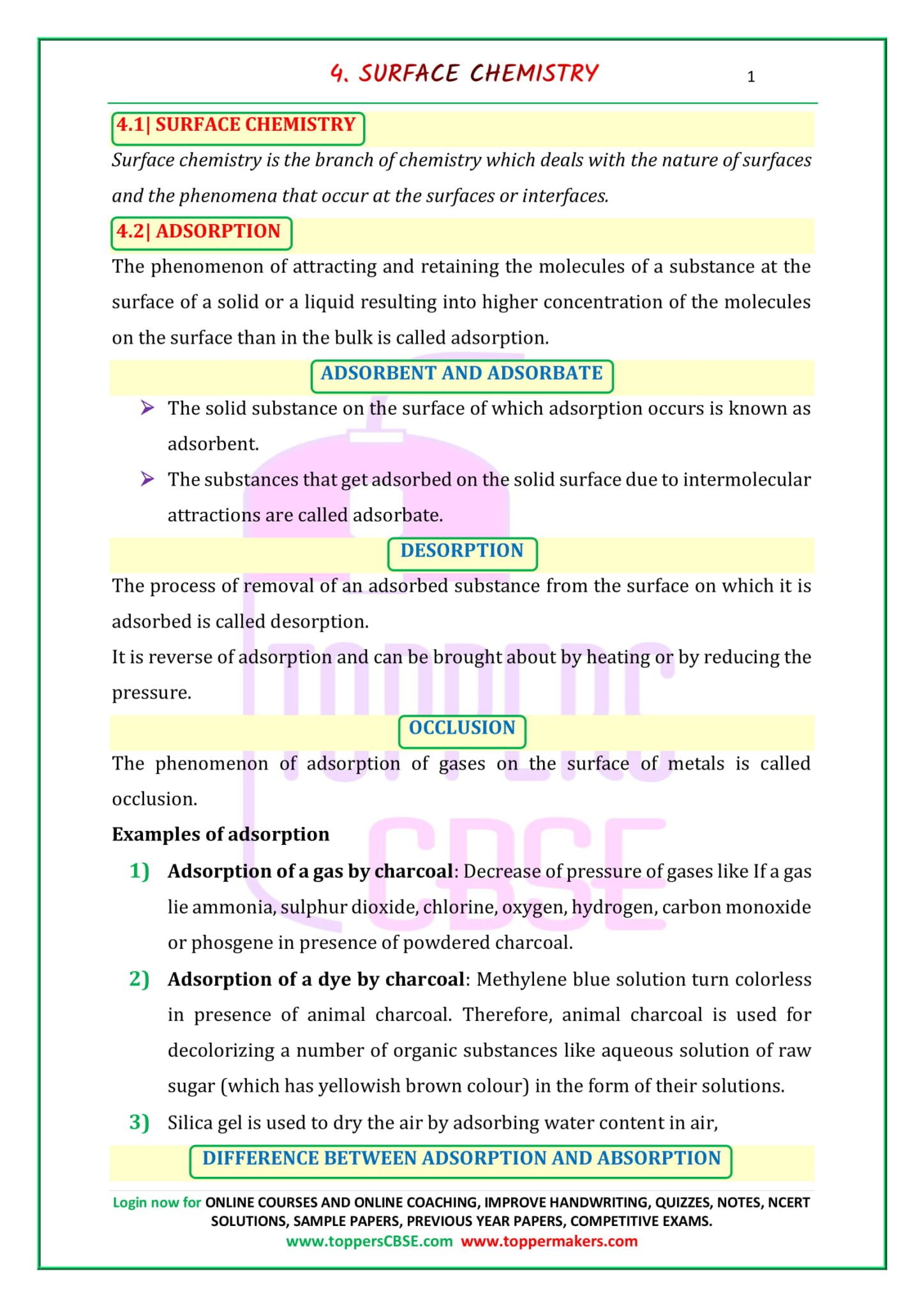 Class 12 Chemistry Notes Chapter 4 Surface Chemistry 