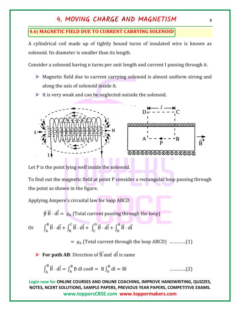 Class 12 Physics Notes Of Chapter 4 Moving Charges And Magnetism ...