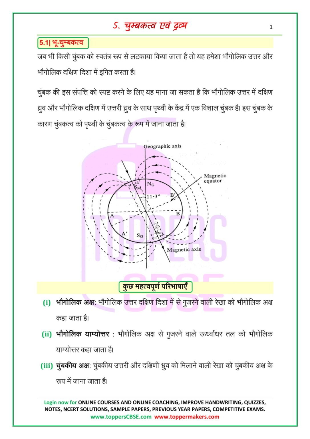 Class 12 Physics Notes In Hindi Chapter 5 Magnetism And Matter