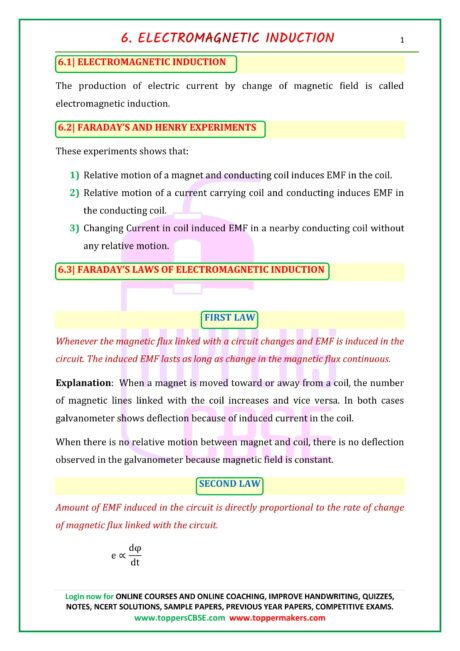 Class 12 Physics Notes of Chapter 6 Electromagnetic Induction | Toppers ...