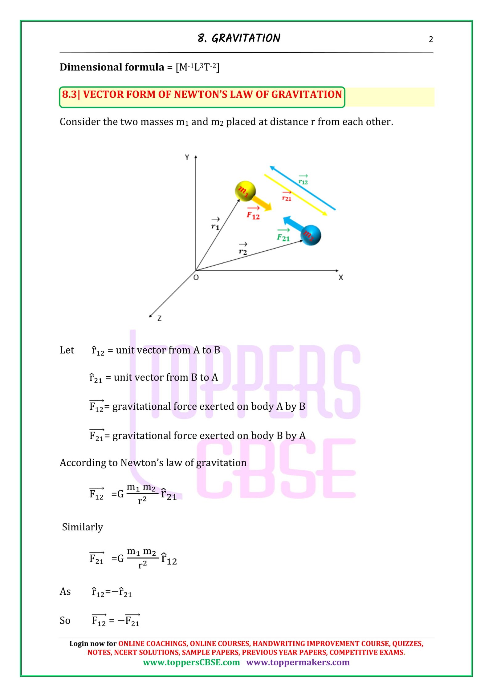 Cbse Class 11 Physics Notes Chapter 8 Gravitation Toppers Cbse Online Coachingncert 3376