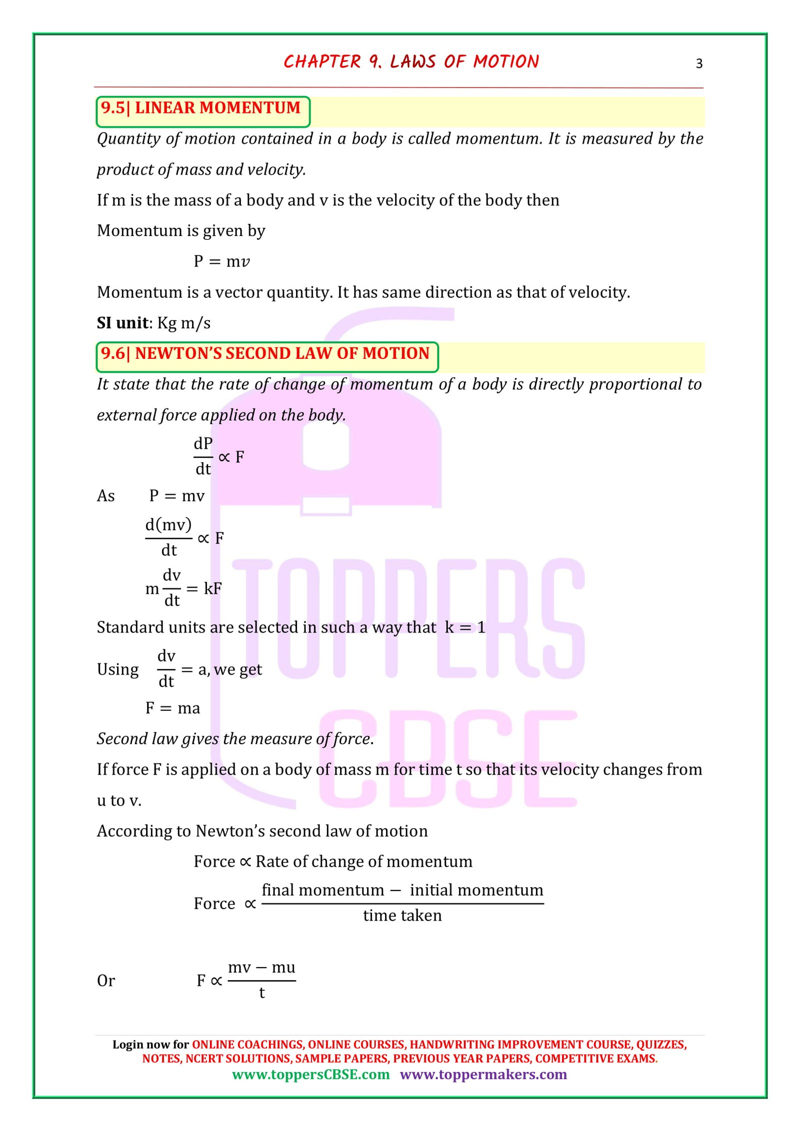 CBSE Class 9 Science Notes Chapter 9 Force and Laws of Motion | Toppers ...
