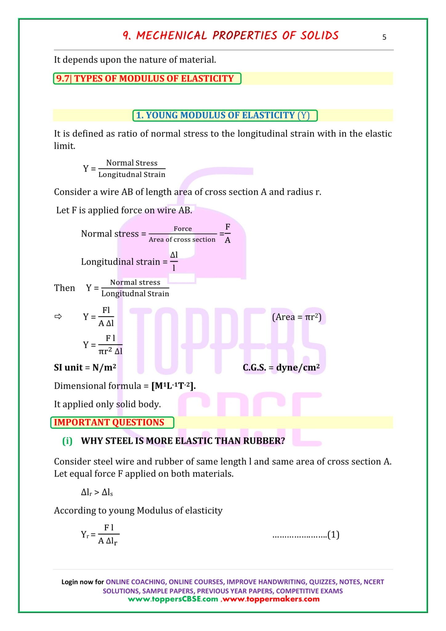 CBSE class 11 Physics Notes Chapter 9. Mechanical Properties of Solids ...