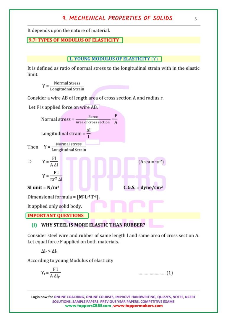 CBSE class 11 Physics Notes Chapter 9. Mechanical Properties of Solids ...